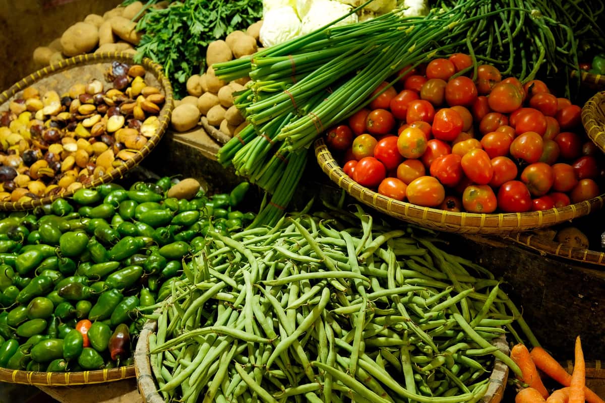 Fresh market vegetables in bright daylight